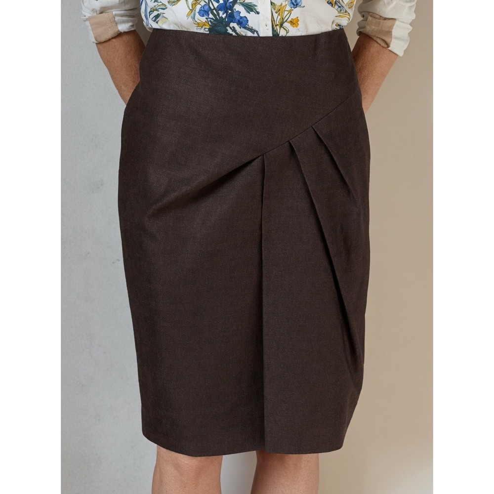 Max Mara Silk Wool Skirt 10 Brown Made in Italy Bias Cut Pleaded Knee Length